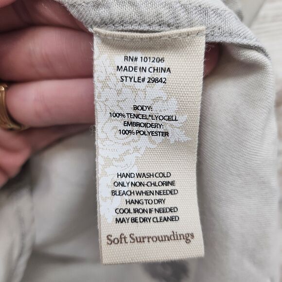 Soft Surroundings Womens M Tunic Dress Gray Feather Embroidered 100% Tencel - Picture 6 of 8